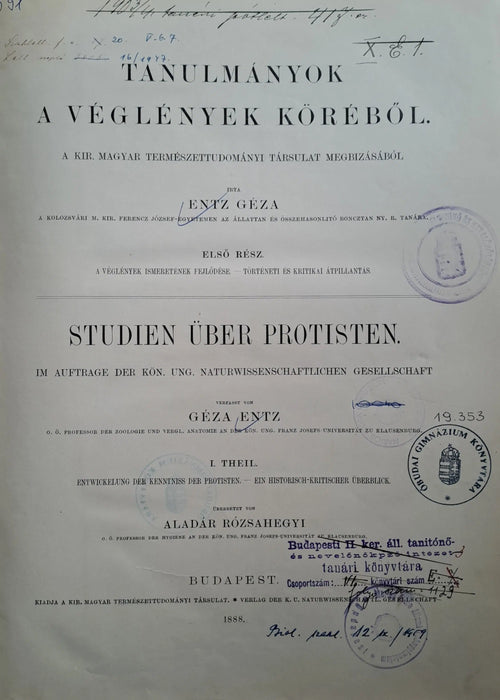 Tanulmányok a véglények köréből I. - Studien über Protisten I. - Oskola Antikvárium