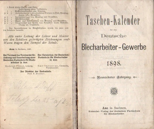 Taschen - Kalender für das Deutsche Blecharbeit - Gewerbe 1898 - Oskola Antikvárium