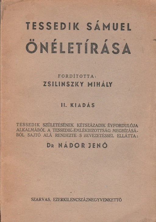 Tessedik Sámuel önéletírása - Oskola Antikvárium