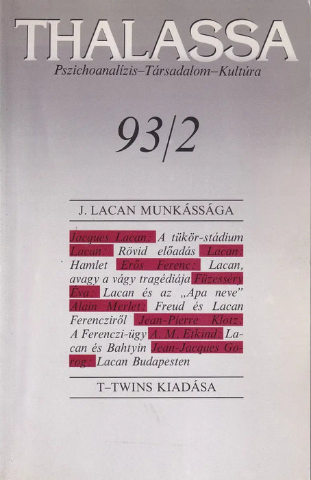 Thalassa IV. évfolyam 2. szám - J. Lacan munkássága - Oskola Antikvárium