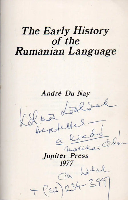 The Early History of the Rumanian Language - Oskola Antikvárium