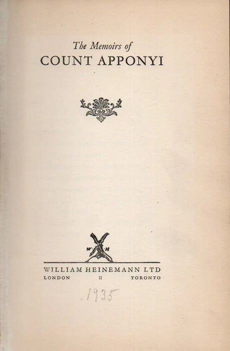 The Memoirs of Count Apponyi - Oskola Antikvárium