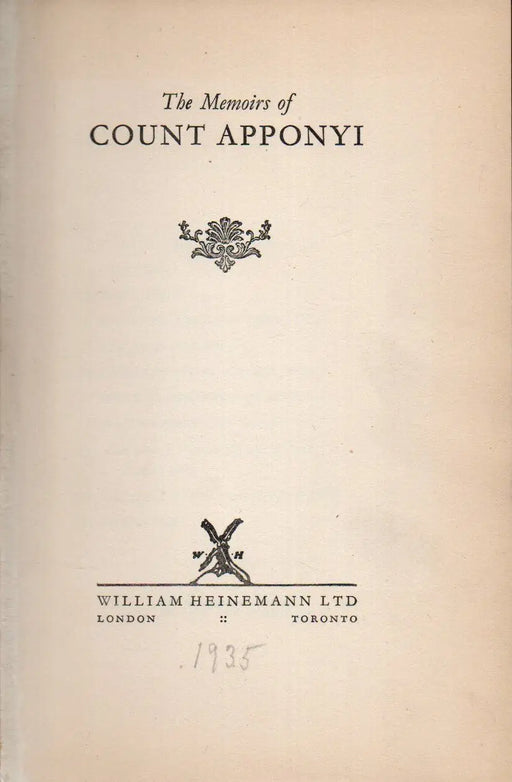 The Memoirs of Count Apponyi - Oskola Antikvárium