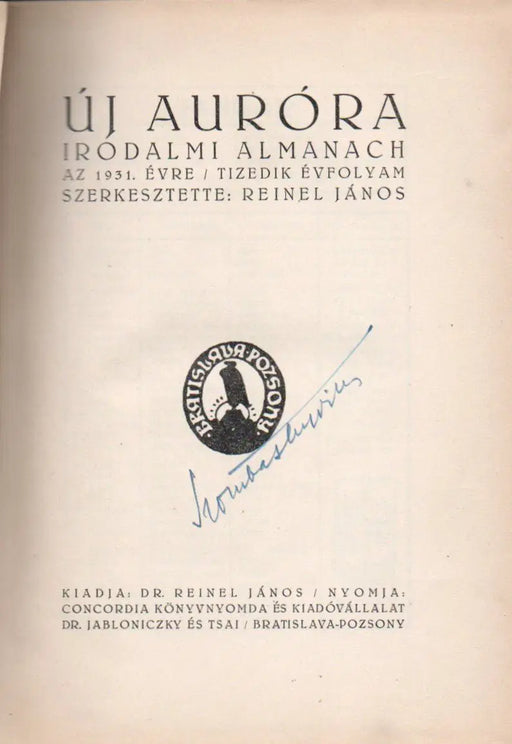 Új Auróra irodalmi almanach az 1931. évre - Oskola Antikvárium
