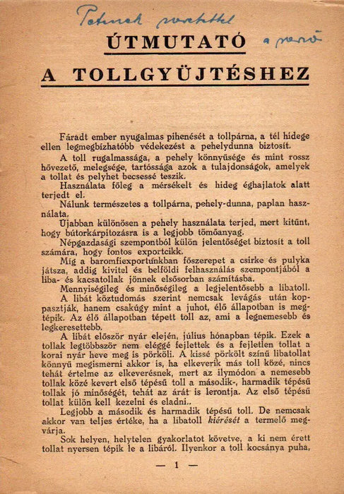Útmutató a tollgyűjtéshez - Oskola Antikvárium
