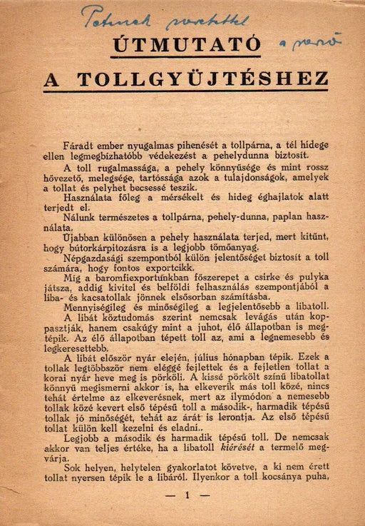 Útmutató a tollgyűjtéshez - Oskola Antikvárium