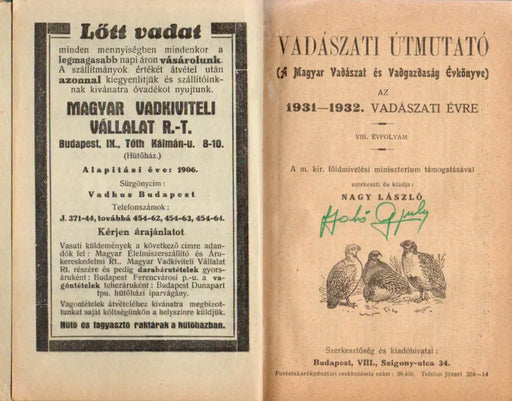 Vadászati útmutató 1931 - 32 - Oskola Antikvárium
