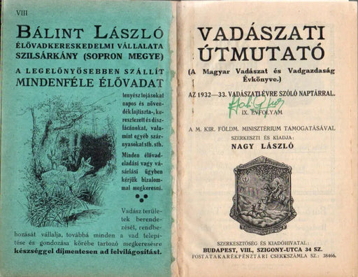 Vadászati útmutató 1932 - 33 - Oskola Antikvárium