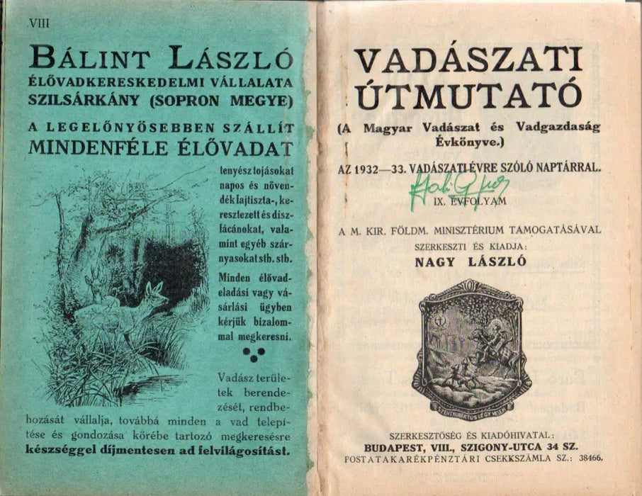 Vadászati útmutató 1932 - 33 - Oskola Antikvárium