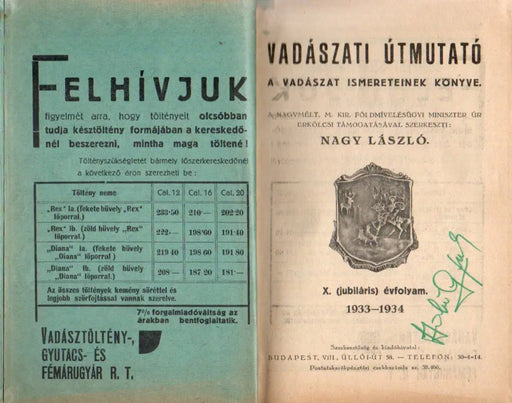 Vadászati útmutató 1933 - 1934 - Oskola Antikvárium