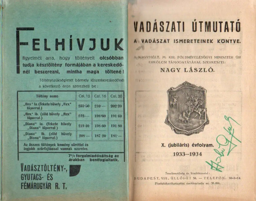 Vadászati útmutató 1933 - 1934 - Oskola Antikvárium