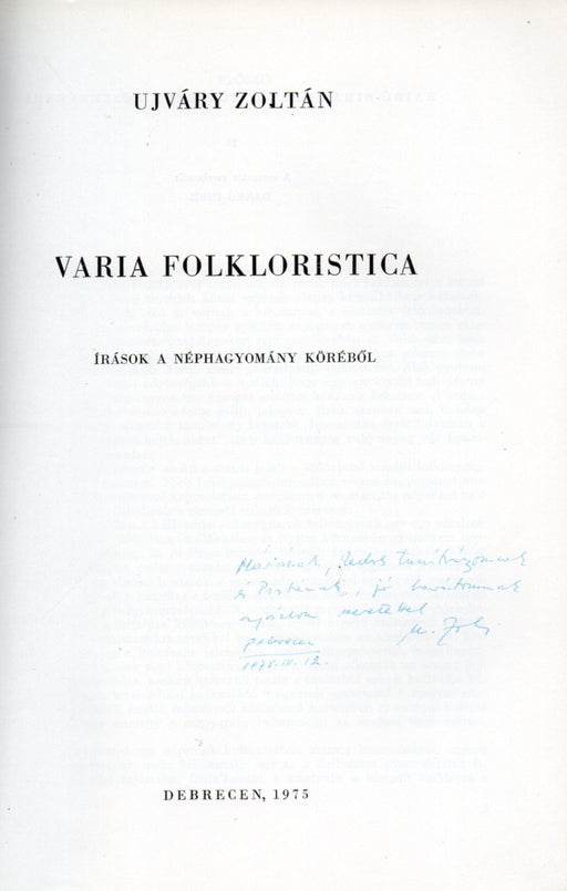 Varia folkloristica - Írások a néphagyomány köréből - Oskola Antikvárium