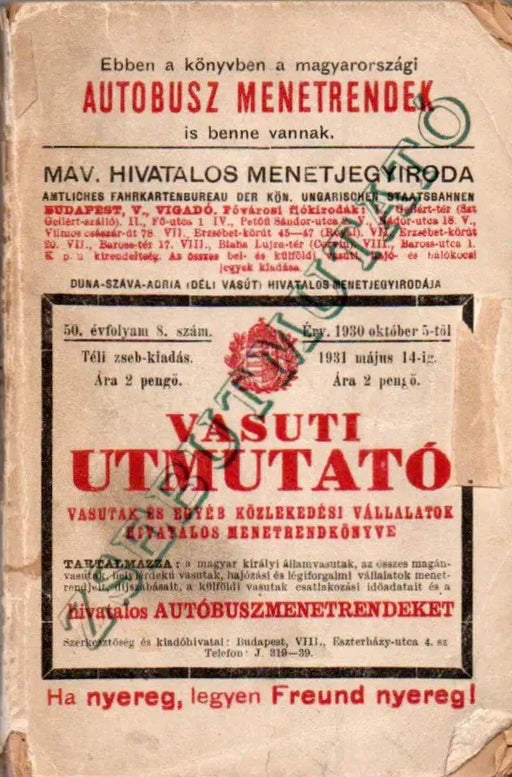 Vasúti zsebútmutató 1930 - 1931. Téli kiadás - Oskola Antikvárium