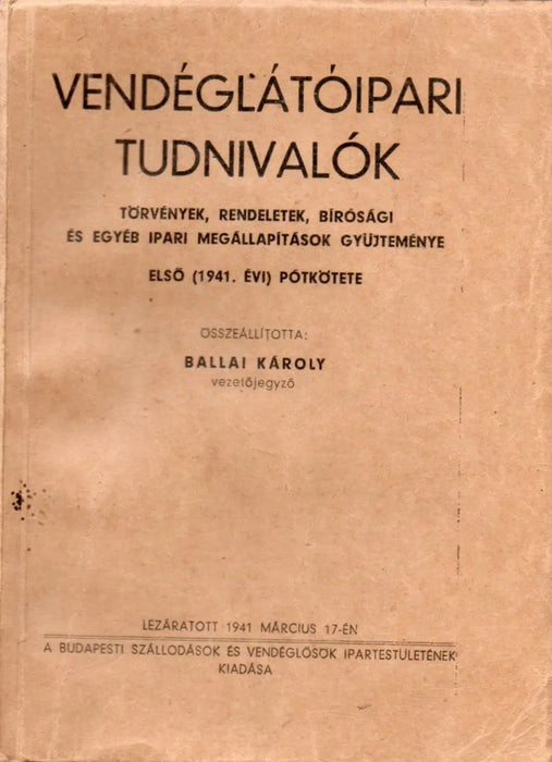 Vendéglátóipari tudnivalók - Oskola Antikvárium