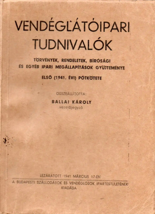 Vendéglátóipari tudnivalók - Oskola Antikvárium