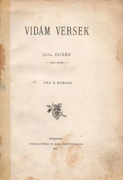 Vidám versek - Debrecen 1898 - Oskola Antikvárium