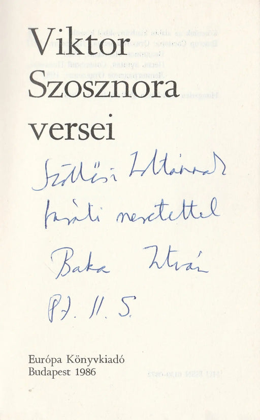 Viktor Szosznora versei - Oskola Antikvárium