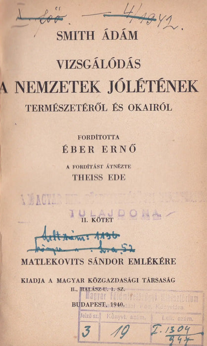 Vizsgálódás a nemzetek jólétének természetéről és okairól - Oskola Antikvárium