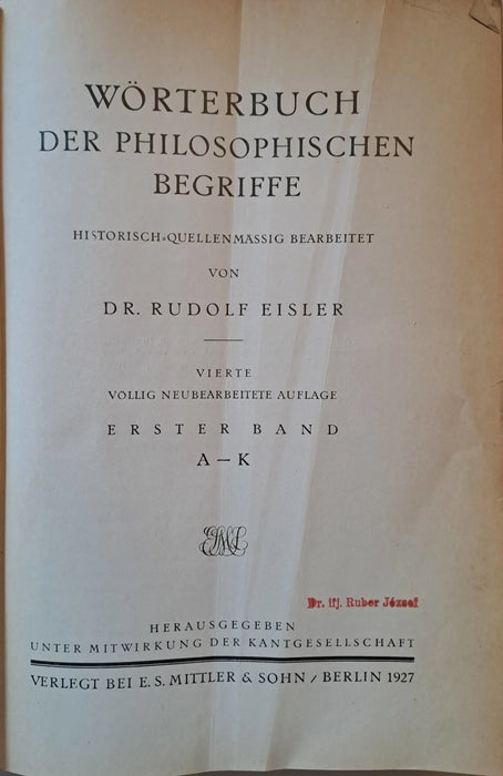 Wörterbuch der philosophischen Begriffe I - III. - Oskola Antikvárium