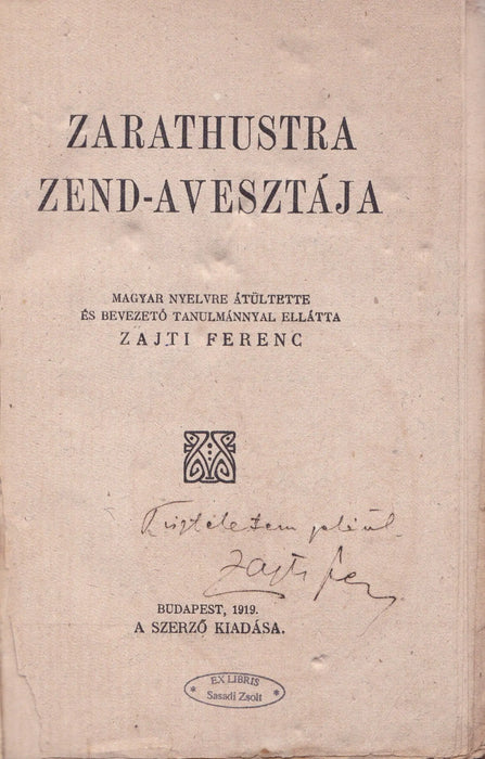 Zarathustra Zend - Avesztája - Oskola Antikvárium